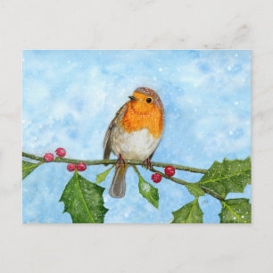 Carte postale Robin Red Breast Watercolor Painting