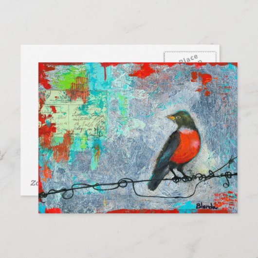 Carte Postale Robin rouge (Devant / Derrière)