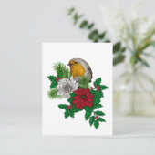 Carte Postale Robin rouge sur décoration de Noël (Debout devant)