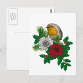 Carte Postale Robin rouge sur décoration de Noël (Devant / Derrière)