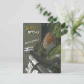 Carte Postale Robin sur vélo fermer Happy Spring Postcard (Debout devant)
