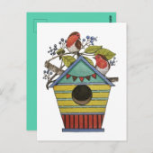 Carte Postale Robins Aux Bleuets Et Aux Oiseaux (Devant / Derrière)