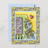 CARTE POSTALE ROBOT À LA RECHERCHE D'AMOUR, COEUR FOURNISSANT MA (Devant / Derrière)