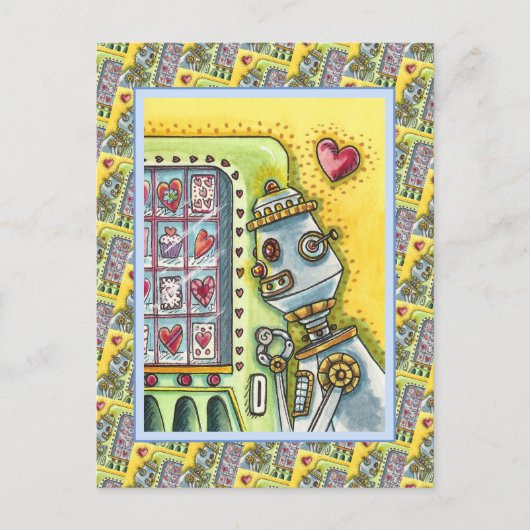 CARTE POSTALE ROBOT À LA RECHERCHE D'AMOUR, COEUR FOURNISSANT MA (Devant)