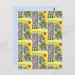 CARTE POSTALE ROBOT À LA RECHERCHE D'AMOUR, COEUR FOURNISSANT MA