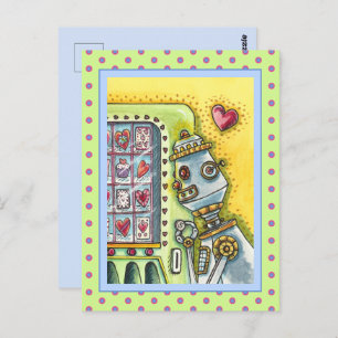 CARTE POSTALE ROBOT À LA RECHERCHE D'AMOUR, COEUR FOURNISSANT MA