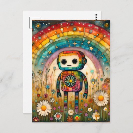 Carte Postale Robot adorable arc-en-ciel (Devant / Derrière)