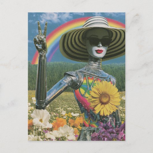 Carte Postale Robot Alien de la Paix Argenté (Devant)