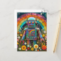 Robot arc-en-ciel dans une prairie à fleurs