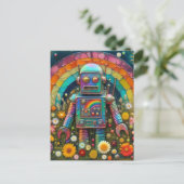 Carte Postale Robot arc-en-ciel dans une prairie à fleurs (Debout devant)