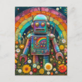 Carte Postale Robot arc-en-ciel dans une prairie à fleurs (Devant)