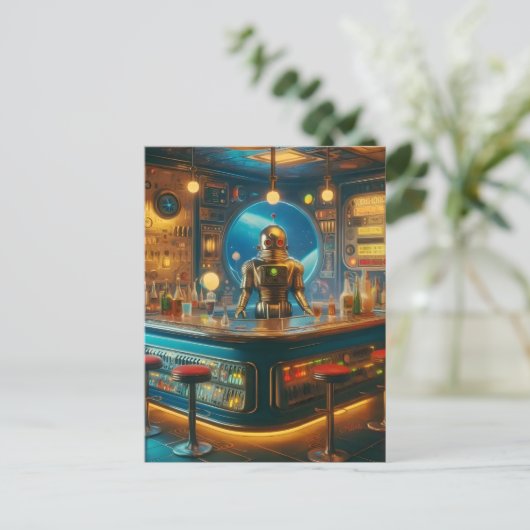Carte Postale Robot Bartender dans Interstellaire Space Age Dive (Debout devant)