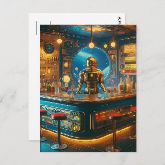 Carte Postale Robot Bartender dans Interstellaire Space Age Dive (Devant / Derrière)
