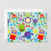Carte Postale Robot de dessin pour enfants mignon (Devant / Derrière)