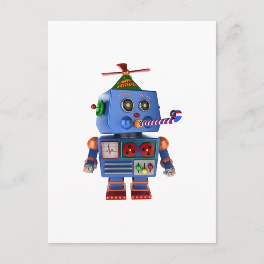 Carte Postale Robot de fête d'anniversaire bleu (Devant)