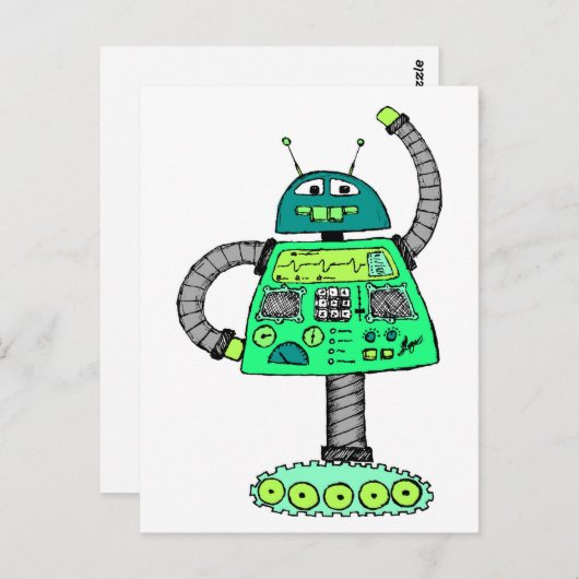Carte Postale Robot Frankie, vert sur blanc (Devant / Derrière)