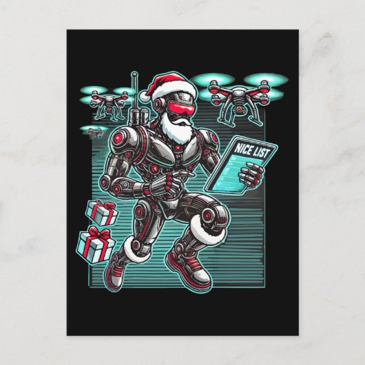Carte Postale Robot Père Noël propulsé par IA avec drones et Noë (Devant)