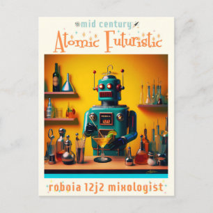 Carte Postale Robot Rétro Futuriste ROBIA 12J2 Mixologue