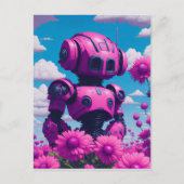 Carte Postale robot rose en fleurs roses (Devant)