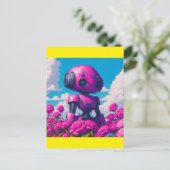 Carte Postale robot rose en fleurs roses (Debout devant)