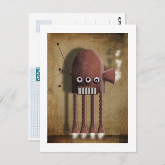 carte postale robot rouge vintage (Devant / Derrière)