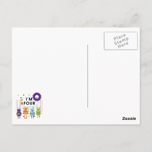 Carte Postale Robot T-shirts et cadeaux d'anniversaire 4e (Dos)