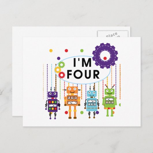 Carte Postale Robot T-shirts et cadeaux d'anniversaire 4e (Devant / Derrière)