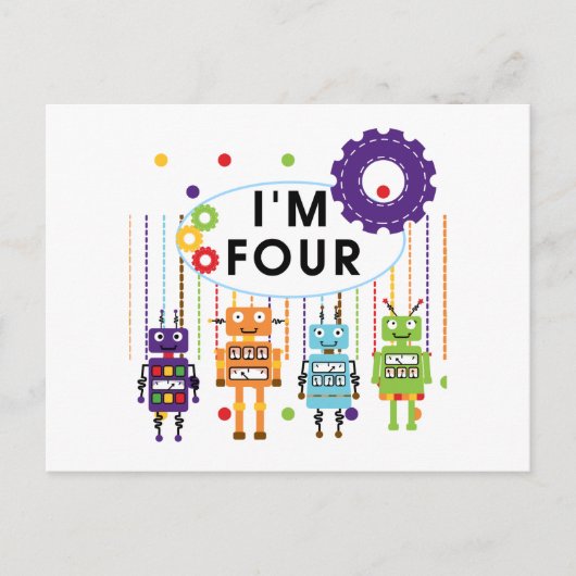 Carte Postale Robot T-shirts et cadeaux d'anniversaire 4e (Devant)