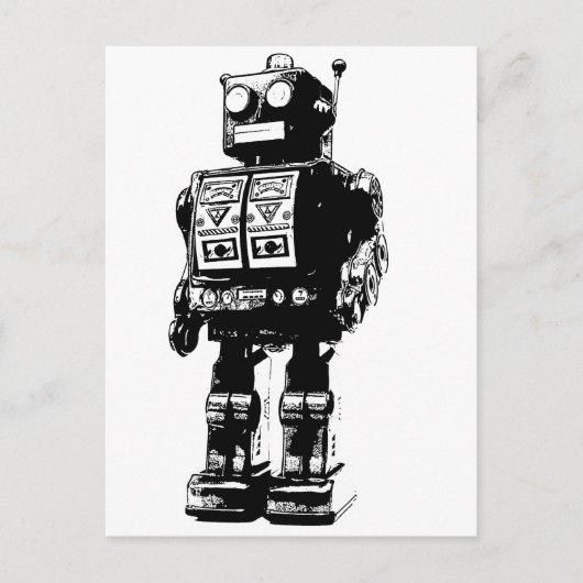 Carte Postale Robot Vintage noir et blanc (Devant)