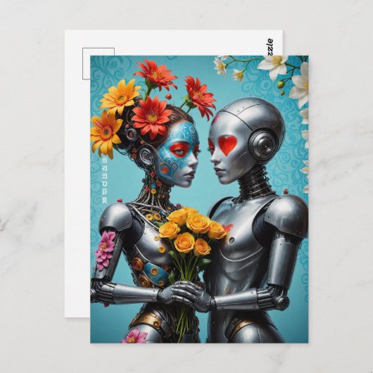 Carte Postale Robots en amour (Devant / Derrière)