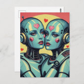 Carte Postale Robots féminins en Love Pop Art (Devant / Derrière)