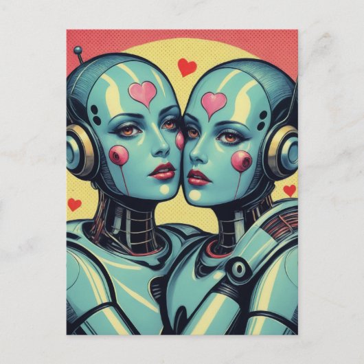 Carte Postale Robots féminins en Love Pop Art (Devant)