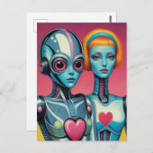 Carte Postale Robots féminins Scifi Heart (Devant / Derrière)