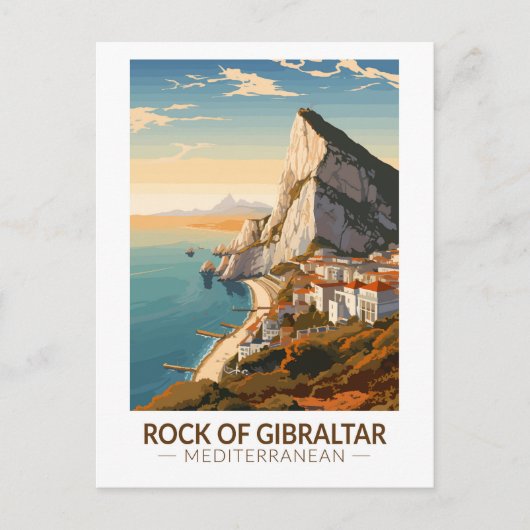 Carte Postale Rocher de Gibraltar Travel Art Vintage (Devant)