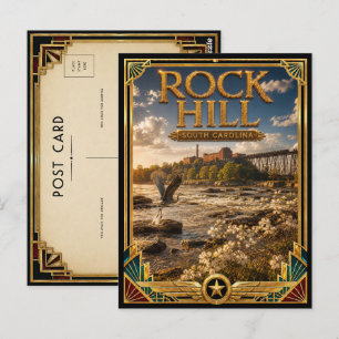 Carte Postale Rock Hill Caroline du Sud Art Déco Doré Vintage