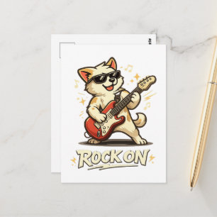 Carte Postale Rock On Guitare Chien Drôle Musique Rock