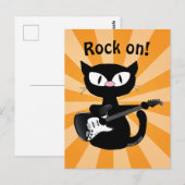 Carte postale - Rock on ! Guitariste Chat Noir (Devant / Derrière)
