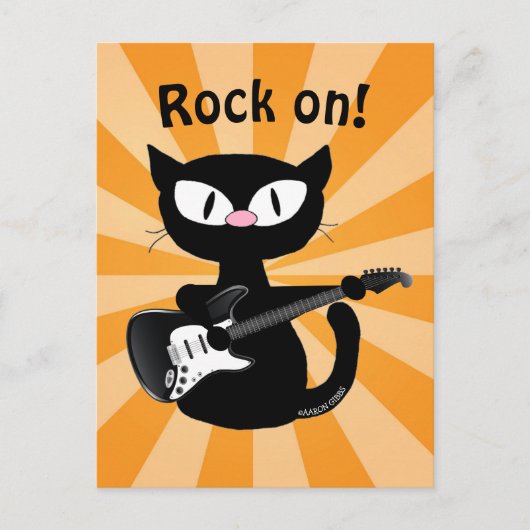 Carte postale - Rock on ! Guitariste Chat Noir (Devant)