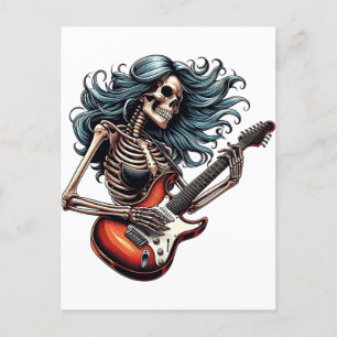 Carte Postale Rocker Skeleton femme jouant de la guitare Dark ar