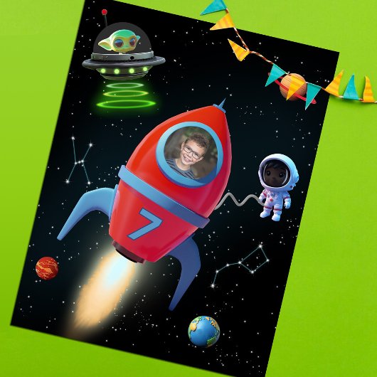 Carte Postale Rocket Anniversaire avec photo | Alien d'astronaut