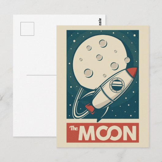 Carte Postale Rocket Moon Retro Galaxy (Devant / Derrière)