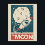 Carte Postale Rocket Moon Retro Galaxy<br><div class="desc">Illustration rétro de la lune avec un navire-fusée</div>
