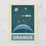 Carte Postale Rocket Uranus Retro Galaxy<br><div class="desc">Illustration rétro d'Uranus avec une fusée.</div>