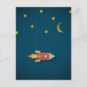 Carte Postale Rocket vintage dans l'espace