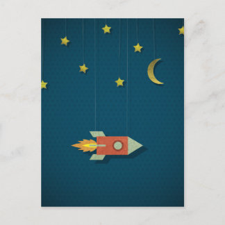 Carte Postale Rocket vintage dans l'espace