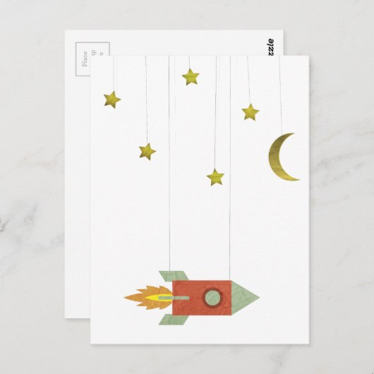 Carte Postale Rocket vintage Dans L'Espace (Devant / Derrière)