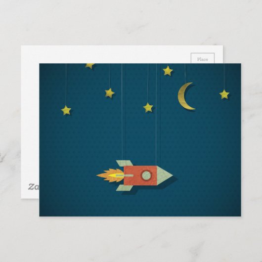 Carte Postale Rocket vintage dans l'espace (Devant / Derrière)