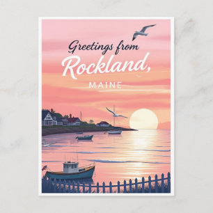 Carte Postale Rockland, Maine – Couches de soleil côtières vinta