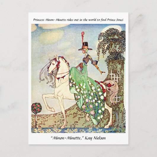 Carte Postale Rococo conte de fées princesse équitation (Devant)
