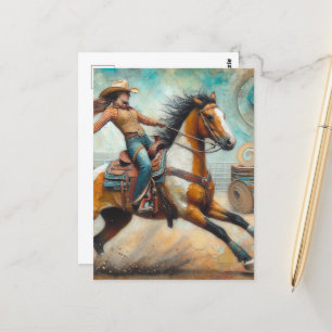 Carte Postale Rodéo Cowgirl sur un cheval de peinture